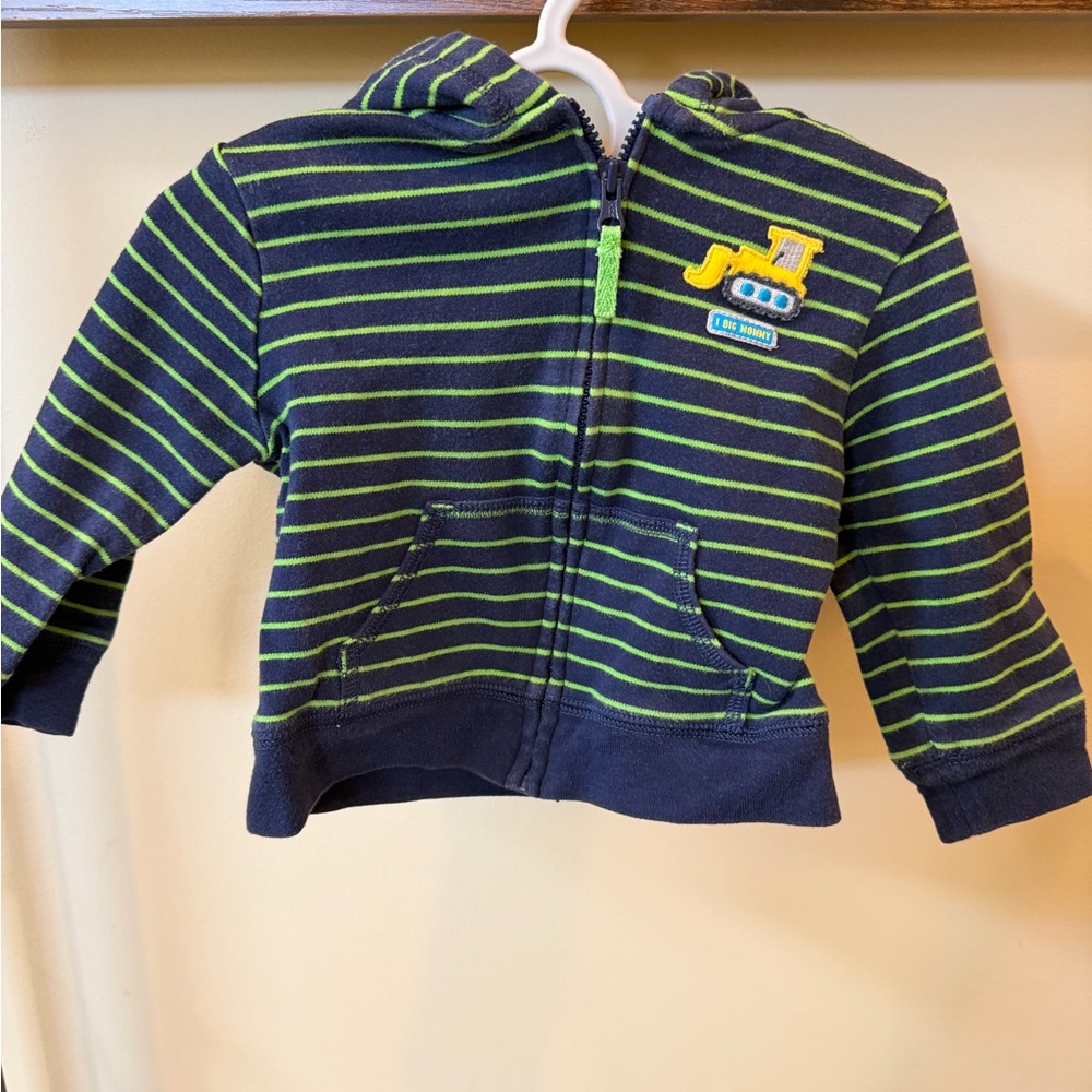 Carter's Baby Boys Green and Blue Striped Hoodie Jacket Size 9 Months